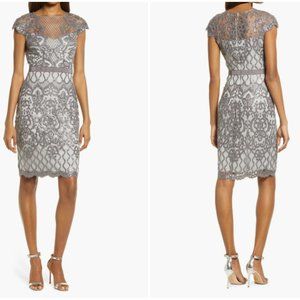 TADASHI SHOJI MIRANDA SEQUIN EMBROIDERED MIST SHEATH DRESS sz 2